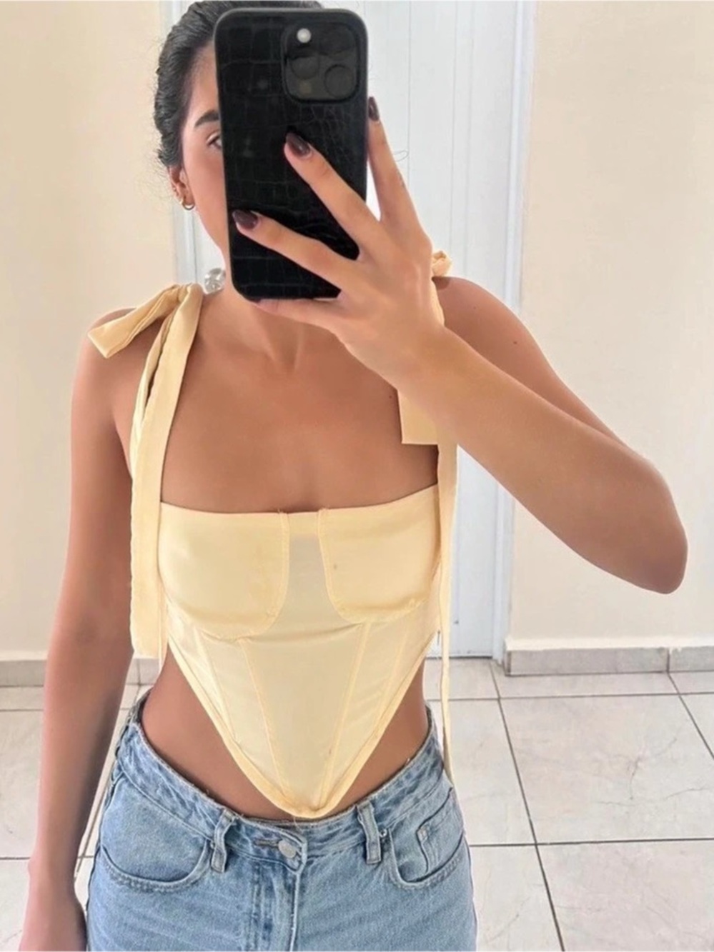 CIDER Yellow Corset Crop Top S
